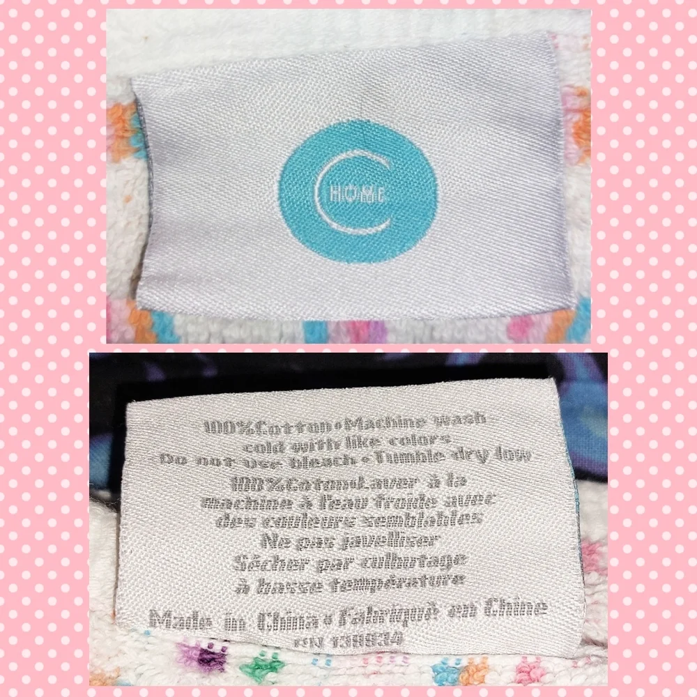 C Home brand 4Pc White/Multiclrs Segmented Stripes 100% Cotton Wash Face Towels
